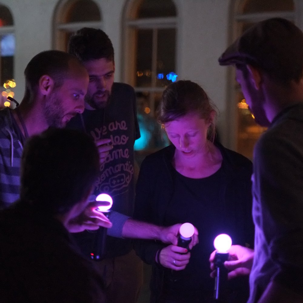 Attendees playing <a href="http://www.jsjoust.com/">Joust</a> · Photo: <a href="https://www.flickr.com/photos/linkletter/9850197013" target="_blank">Ian Linkletter</a>